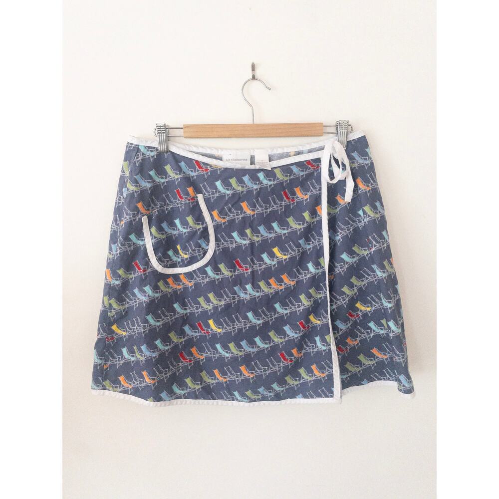 Vintage Liz Claiborne Beach Chair Print Wrap Skort with Piping Front Pocket 12